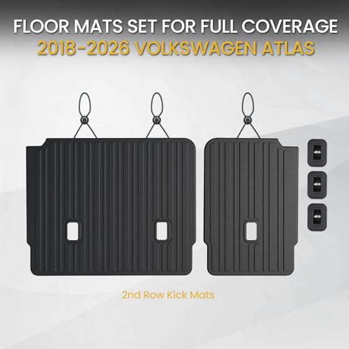 Kick Mats Backrest Mats for 2018-2025 2026 Volkswagen VW Atlas Bench Seat Car Mat Accessories(Not Fit Cross Sport), All Weather TPE Protector SEL SE Peak Edition(2nd Row Kick Mats 7 Seats)