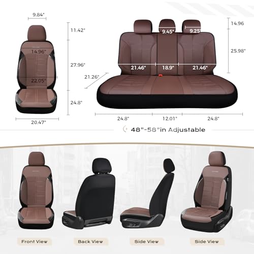 Coverado Full Set Leather Car Seat Covers, Crafted with Full Leather Construction and Carbon Fibre Weave Universal Fit for Most Cars SUV Trucks(Coffee - color: Coffee, size: FullSet
