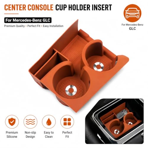 for GLC 300 and GLC 260 2023-2026 Cup Holder Insert, Anti Slip Silicone Gel Center Console Cup Holder Coaster,2023 2024 2025 2026 Mercedes Benz GLC Accessories (Orange)
