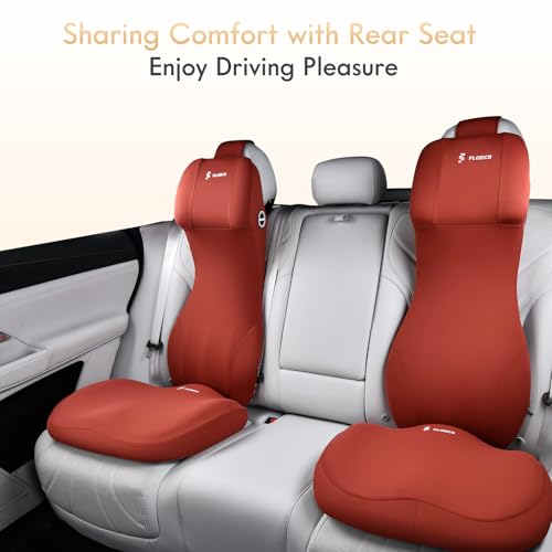 Memory Foam Car Seat Cushion with Lumbar Support Headrest Pillow 2-in-1 Ergonomic Back Support and Neck Pillow Car Cushion for Driving Seat Back Rest Pillow Pressure Sciatica Pain Relief, Red
