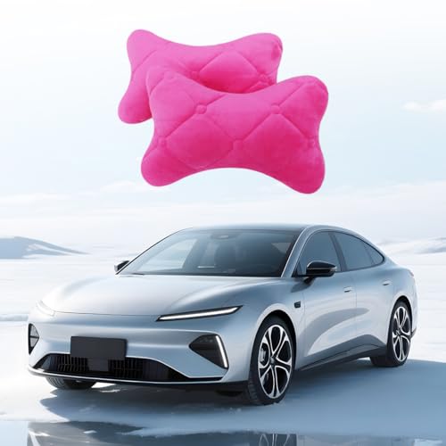 2PCS Car Headrest Pillow, Comfortable Ergonomic Design Vehicle Seat Neck Pillow for Driving Fatigue Relief, Soft Breathable Automotive Interior Head Rest Cushion Pad, Universal Fit (Pink) - color: Pink