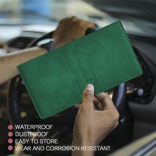 Car Registration and Insurance Holder, Registration and Insurance Card Holder, Auto Glove Box Organizer with Magnetic Shut, PU Leather Automobile Documents Wallet for Cards (Dark Green) - color: Dark Green