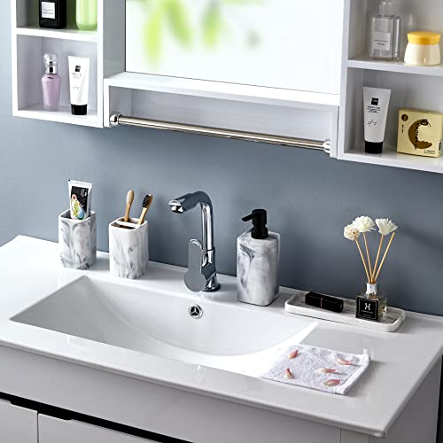 Toothbrush Holder for Bathrooms, White Marble Look Toothpaste and Makeup Holder, Brushes and Razors Holder, Vanity Bathroom Countertop Organizer, Toothbrush Cup