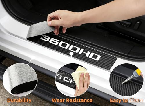 4Pcs Car Door Sill Protector Door Sill Scuff Plate Stickers Compatible with Sierra 3500HD (White) - color: 3500HD (White)