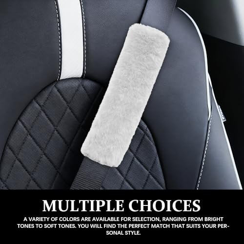 2PCS Car Seat Belt Cover Pads, Fluffy Car Seatbelt Covers, Soft & Comfortable Plush Seat Belt Cushion Protects Shoulder, Auto Safety Belt Strap Cover to Protect Your Neck (White) - color: White