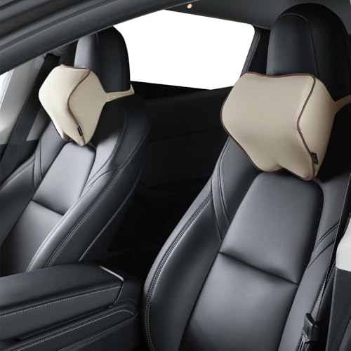Crofy 2 Pack Car Neck Pillow, Softness Car Headrest Pillow for Driving with Adjustable Strap, 100% Memory Foam and Breathable Removable Cover, Comfortable Ergonomic Design, Gray & Brown - color: Gray & Brown