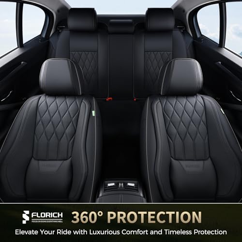Leather Seat Covers Full Set Black Car Seat Covers with Lumbar Support Waterproof Car Seat Cushion 5 Seats Full Coverage Seat Protector Universal Fit for Most Cars Sedans Trucks SUV, Black