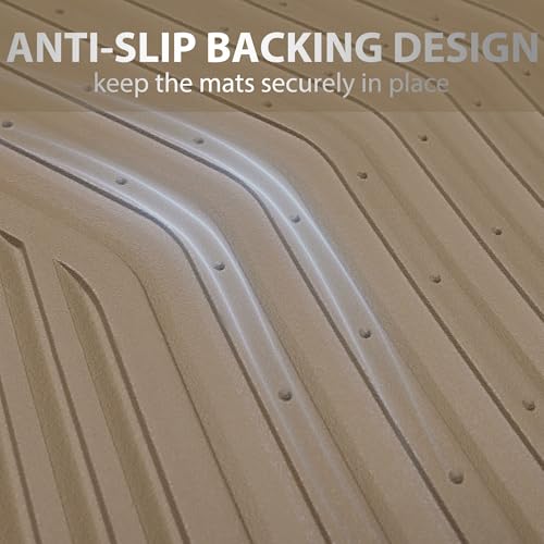 CAR PASS Rubber Car Mats, Waterproof Car Floor Mats All Weather Car Mat Full Set 3 Piece, Tan Automotive Floor Mat Trim to Fit for Cars Sedan SUVs Trucks, Anti-Slip Easy Clean, All Beige
