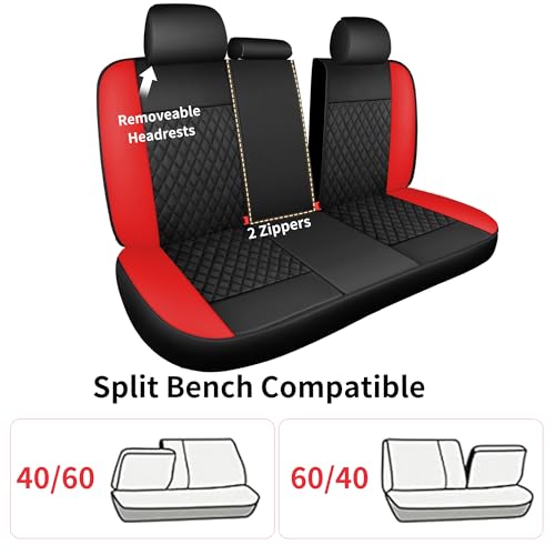 HChengkikz Red Car Seat Covers, Breathable and Waterproof Seat Cover Full Set, PU Premium Universal Fit Automotive Airbag Compatible for Cars Sedans SUVs Vans and Trucks (Full Set, Black + Red) - color: N1 Black Red, size: Full Set