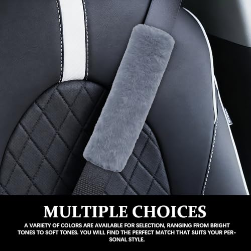 2PCS Car Seat Belt Cover Pads, Fluffy Car Seatbelt Covers, Soft & Comfortable Plush Seat Belt Cushion Protects Shoulder, Auto Safety Belt Strap Cover to Protect Your Neck (Grey) - color: Grey