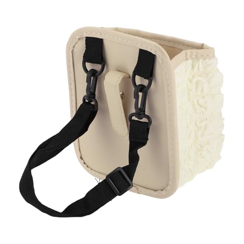 Car Trash Can Portable and Hanging 6.3" Length 3.9" Width 7.1" Height Trash Bin Fabric Beige White 1 Pcs - color: Beige White