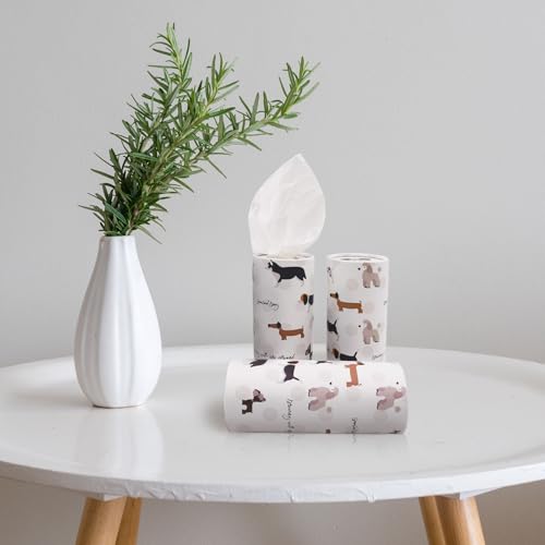 4 Pack Car Tissue Box with Facial Tissues,Cute Round Tissue Boxes for Car,Puppy Car Tissue Holder,Refill Cylinder Tissues for Car Holder Travel Bathroom(Dog)