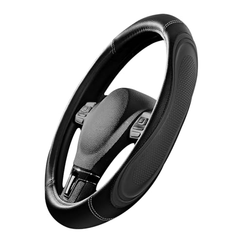 Black Film Splicing Leather Steering Wheel Cover, Microfiber Leather, Anti-Slip, Breathable, Universal Fit for 14.5–15 in Steering Wheel Cover for Men Women - color: Film-Grained - Black