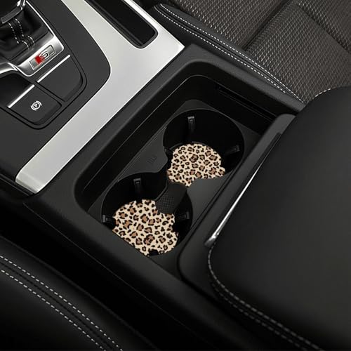 Leopard Cheetah Print Steering Wheel Cover - Universal 14-15 Inch Anti-Slip Breathable with 2pc Animal Print Matching Coasters Set for Men Women - color: Leopard