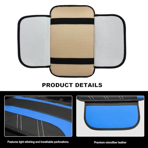 Car Center Console Cover, Leather Auto Arm Rest Protector Cushion with 2 Side Storage Bags, Universal Armrest Cushion Pad Middle Console Cover for SUVs Sedans Trucks (Blue) - color: Blue