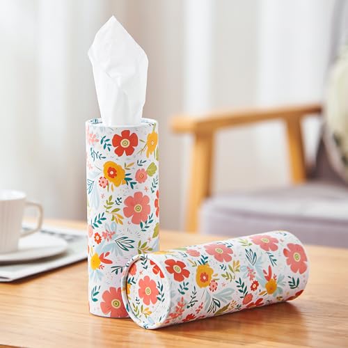 Car Tissue Holder Cylinder - 4 Pack, 50 3-Ply Tissues per Cylinder, Fits Car Cup Holders, Portable, Floral Design, Round Tissue Box for Car - style: Floral