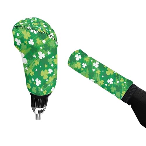 Green Shamrock Print 2 PCS Car Handbrake Cover Car Shift Knob Cover Wear-Resistan Auto Handbrake Grip Cover and Car Gear Shift Knob Cover St. Patrick's Day Accessories - color: Green Shamrock
