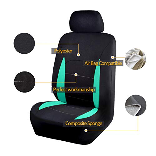 Flying Banner Car Seat Covers Full Set Front Seats and Rear Bench Polyester car seat Protectors Black Gray Purple airbag Compatible Rear Bench Split (Black Mint Green) - color: Black Mint green