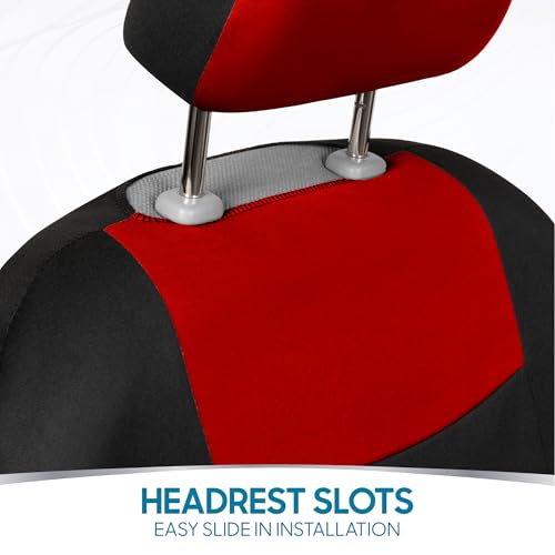 BDK PolyPro Car Seat Covers Full Set in Red on Black – Front and Rear Split Bench Seat Covers, Easy to Install, Accessories for Auto Trucks Van SUV - color: Red