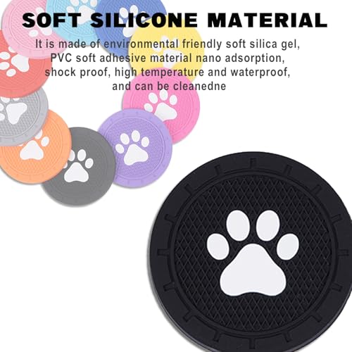4 Pack Car Cup Holder Coasters, Dog Paw Insert Car Cup Coaster, 2.75 Inch Anti Slip Shockproof Embedded Drink Mat, Vehicle Interior Decor Accessories (Black)