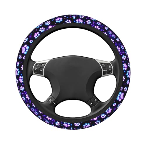 Paw Print Steering Wheel Cover - Purple Dog Paw Steering Wheel Protector Neoprene 15Inch Car Accessories 2 Pcs Car Coasters for Women Men - color: Purple Dog Paw