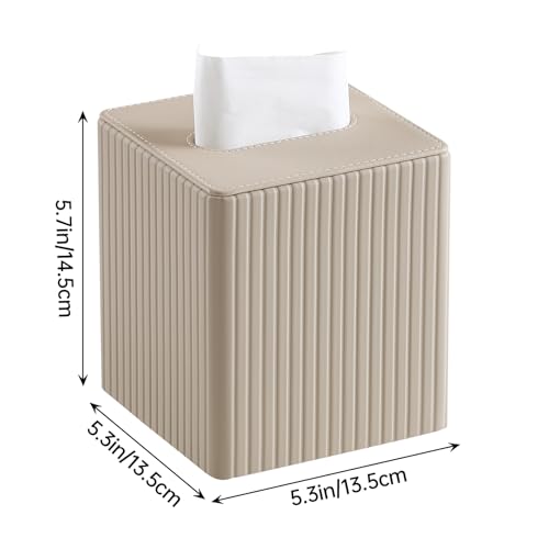 PU Leather Tissue Box Cover Square Tissue Box Holder with Magnetic Closure (Beige Fluted) - color: Beige Fluted