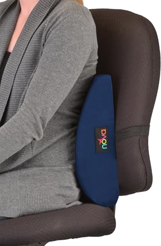 nova Lumbar Back Support Cushion – Contoured High-Density Foam Back Pillow for Office Chair, Car, Plane & Wheelchair – Adjustable Strap, Removable Washable Cover, Navy Blue (14” x 13”) - color: Blue