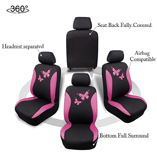 Flying Banner Butterfly car seat Covers ful Set Fashion Universal Lady Woman Female Rear Bench Split Colorized (Full Set, Pink) - color: Pink, size: Full set