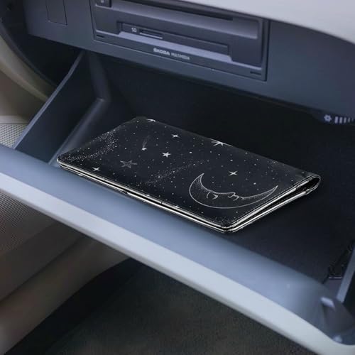 linqin Car Registration and Insurance Card Holder, Sun Moon Galaxy Leather Glove Box Organizer Card Document Wallet - color: Sun and Moon