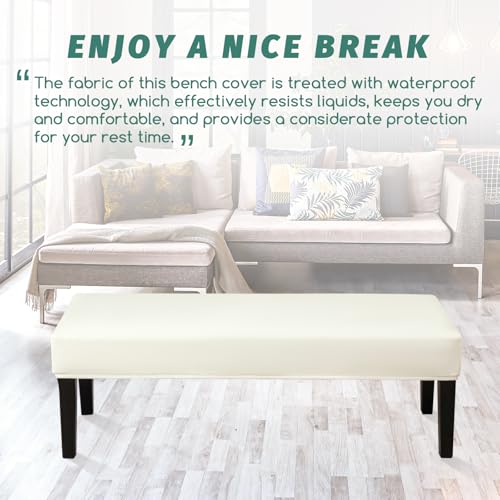 FUANGUI PU Waterproof Bench Cover, Stretch Dining Bench Cover for bedrooms, Living Rooms, Kitchens, Protector Chair Bench Piano Bench Seat Covers Stool Slipcover Removable, Washable - Beige - color: Pu Beige