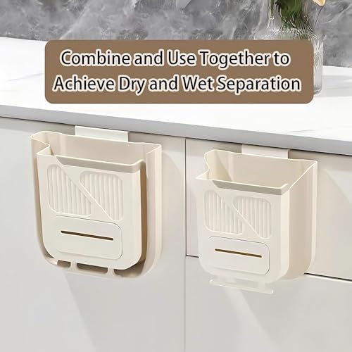 Hanging Trash Can for Kitchen Cabinet Door with 80 Garbage Bags, 2.7 Gallon Collapsible Trash Bin for Under Sink, Bathroom, Car, RV, Office (LargeCream) - size: LargeCream