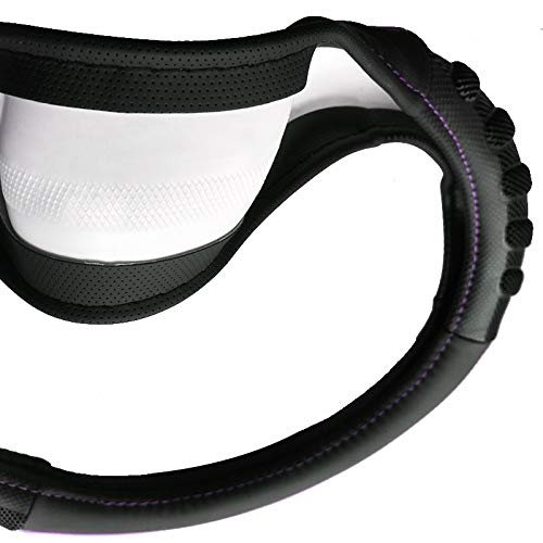 Flying Banner car Steering Wheel Cover Faux Leather Massage Universal fit 3D Honeycomb Hole Anti-Slip Sporty 15 Inches (Purple Black) - color: Purple black