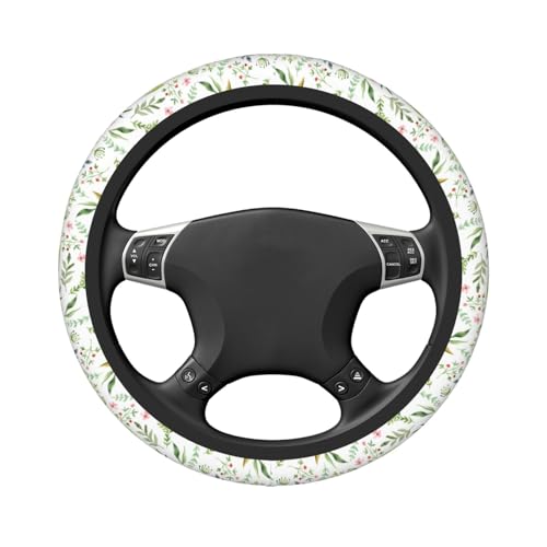 Flowers Leaves Steering Wheel Cover for Women Elastic Rubber Steering Wheel Universal 15 Inch Fit for Cars, Auto, SUVs - color: Flowers Leaves