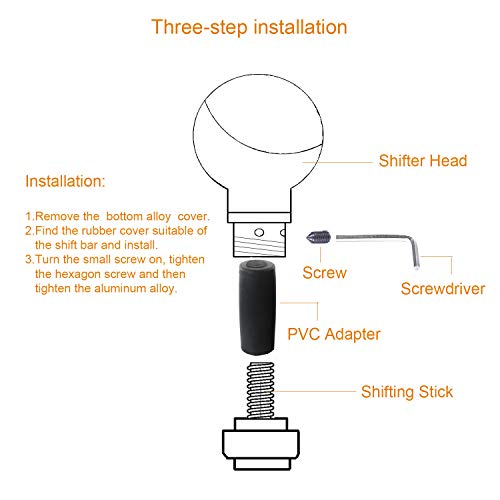 Alloy Gear Stick Shifter Knob Leather Covered Car Shift Lever Handle Fit Most Manual Automatic Vehicles, Black Silver