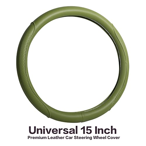 Steering Wheel Cover - Microfiber Leather with Classic Embossing, Anti-Slip Breathable Fit 15 Inch Wheel Protector (Green) - color: Green