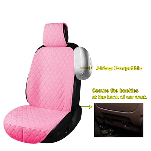 2PCS Linen Front Seat Covers for Cars Sideless Seat Covers Breathable Cloth Fabric Car Seat Protector Universal Fit Most Automotive, SUV, Trucks, Van(Pink) - color: LINEN PINK