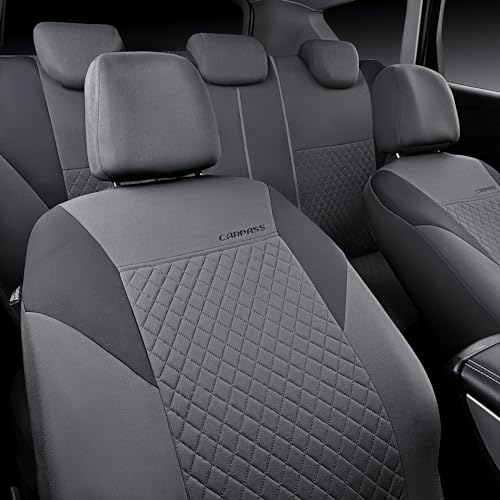 CAR PASS Ultrasonic Embossing Cloth Universal Seat Covers-Breathable Car Seat Cover with 5mm Composite Sponge Inside,Airbag Compatible,2zipper Bench for Sedan,SUV,Truck(Charcoal Gray,Full Set) - color: Charcoal Gray