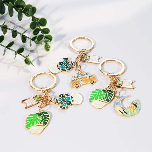 YOUNGGRACE Succulent Shaped Keychain 3-Pack for Women, Decorative Plant Keychain Set with Plant, Car and Moon Charms, Stylish Accessories for Bags or Car Keys, Unique Gift Idea for Plant Lovers
