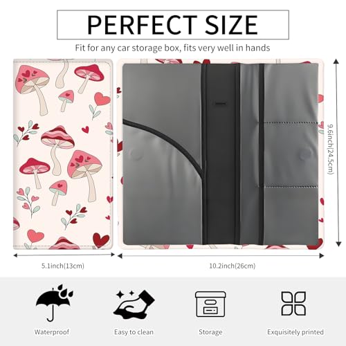 Premium Car Registration and Insurance Card Holder, Cute PU Leather Car Document Holder, Vehicle Glove Box Car Organizer with Magnetic Closure for Driver License, Cards Pink Mushroom - color: Pink Mushroom