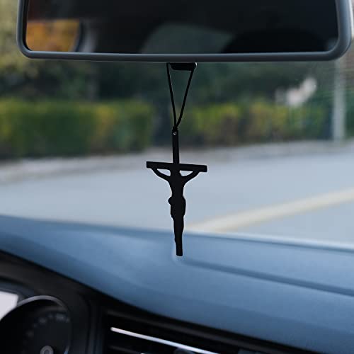 Rear View Mirror Accessories - Mini Hanging Ornaments - Christus Pendant, Car Charm - Swinging Pendants, Black (Jesu Nailed Siluette) for Men & Women - style: Jesus Nailed Siluette
