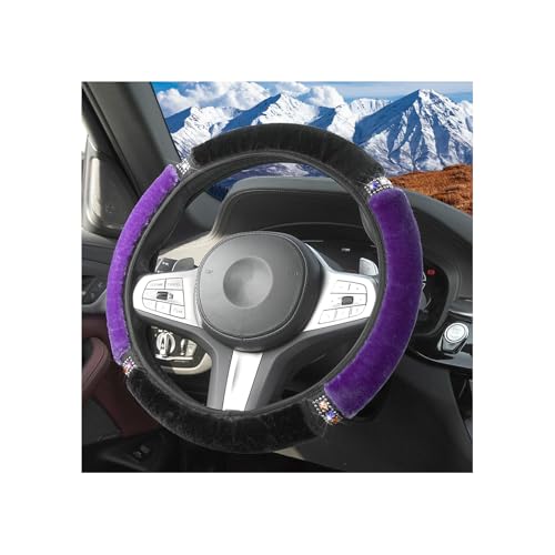 HZEL Bling Car Steering Wheel Cover, Fluffy Crystal Rhinestone Vehicle Steer Wheel Protector, Sparkly Diamond Automotive Wheel Cover Adaptable to 14.5-15 Inches, Universal for Most Cars (Purple)
