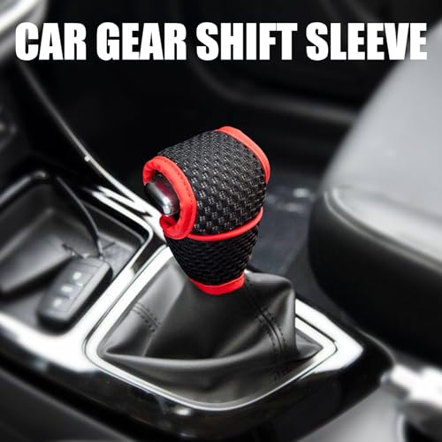 NTNEV Car Gear Shift Knob Cover, 5D Mesh Fabric Velcro Gear Shift Head Dust-Proof Decorative Cover, Universal for SUV, Truck, RV, Car Shifter Cover Car Interior Accessories (Black & Red)