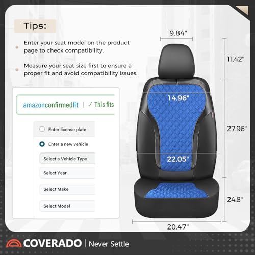 Coverado Seat Covers Full Set, Luxury Diamond Leather Car Seat Cover with Carbon Fiber Textured Design, Waterproof Car Seat Protector, Black&Blue Front and Rear Seat Covers Universal Fit Most Cars - color: BlackBlue, size: Full set