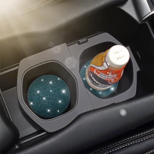 Bling Car Cup Holder Coaster, 2 Pack Crystal Rhinestone Anti-Slip Insert Coasters, Universal 2.75 Inch Fashion Automotive Cup Mat, Car Interior Accessories Decor Gifts for Women (Blue)