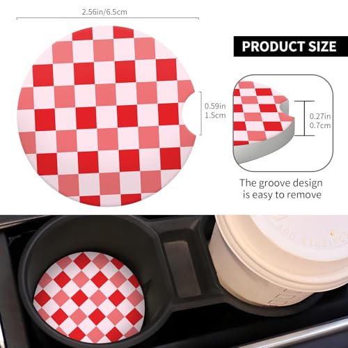 2 Pack Universal Ceramic Car Coasters,Ceramic Stone with A Finger Notch for Easy Removal of Car Cup Holder Coaster(Pink Plaid) - color: Pink Plaid