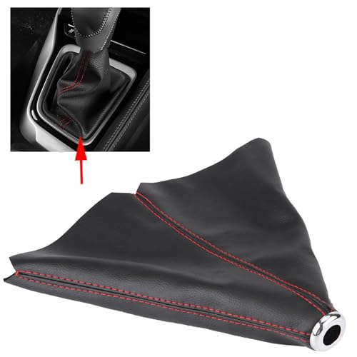 Shift Boot, PU Leather Shifter Boot Cover Universal, Shift Boot Retainer Stick Shift Sleeve Gear Shifter Boot Gear Gaiter Cover Black Bright Red Stitch for Manual Transmission Car