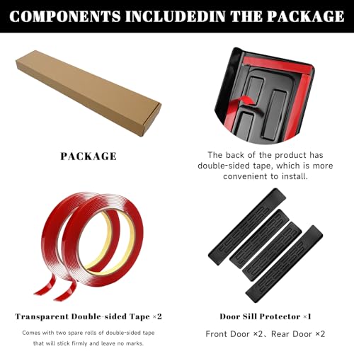4PCS Car Door Edge Guards Door Sill Protector for Honda Ridgeline 2017-2025 2026 Accessories ABS Plastic Material Matte Black Car Door Threshold Protection