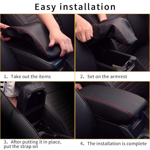 AOMSAZTO Armrest Covers Middle Console Covers for 2017-2022 Nissan Rogue Black with Red Stiches - color: Black with red stiches