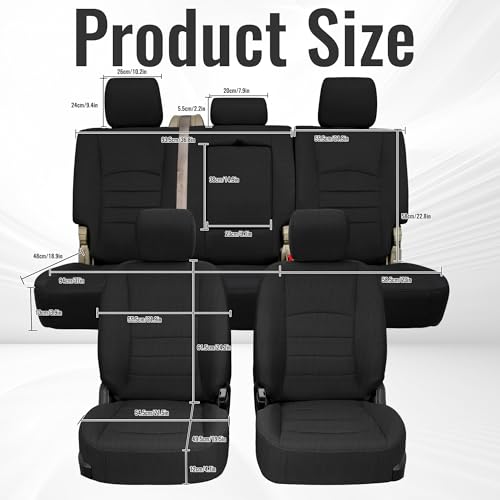 Heavy-Duty High-Density Composite Fabric Seat Covers for Dodge Ram 1500 (2009-2018) & 2500 (2010-2018), Waterproof & Foam Padded Full Set Front and Rear, Easy to Install & Clean - Black - size: Front&Rear