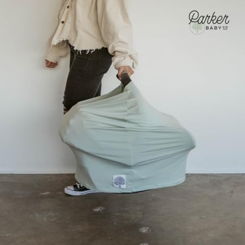 Parker Baby 4 in 1 Car Seat Cover for Girls and Boys - Stretchy Carseat Canopy, Nursing Cover, Grocery Cart Cover, High Chair Cover - Sage - color: Sage
